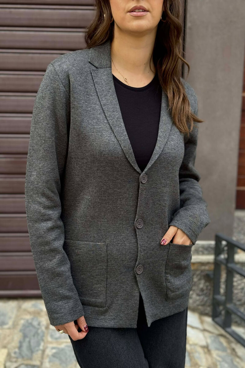 SLEEVE DETAIL SIMPLE WOMEN CARDIGAN DARK GREY/GEE - 4