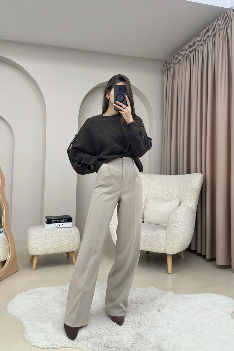 SLEEVE STONE DETAIL SHORT WOMAN SWEATER DARK BROWN/KAE - 3