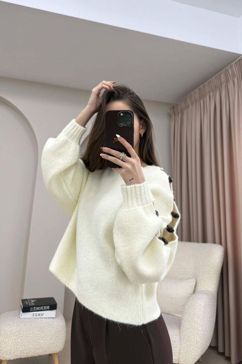 SLEEVE STONE DETAIL SHORT WOMAN SWEATER WHITE-E BARDHE - 4