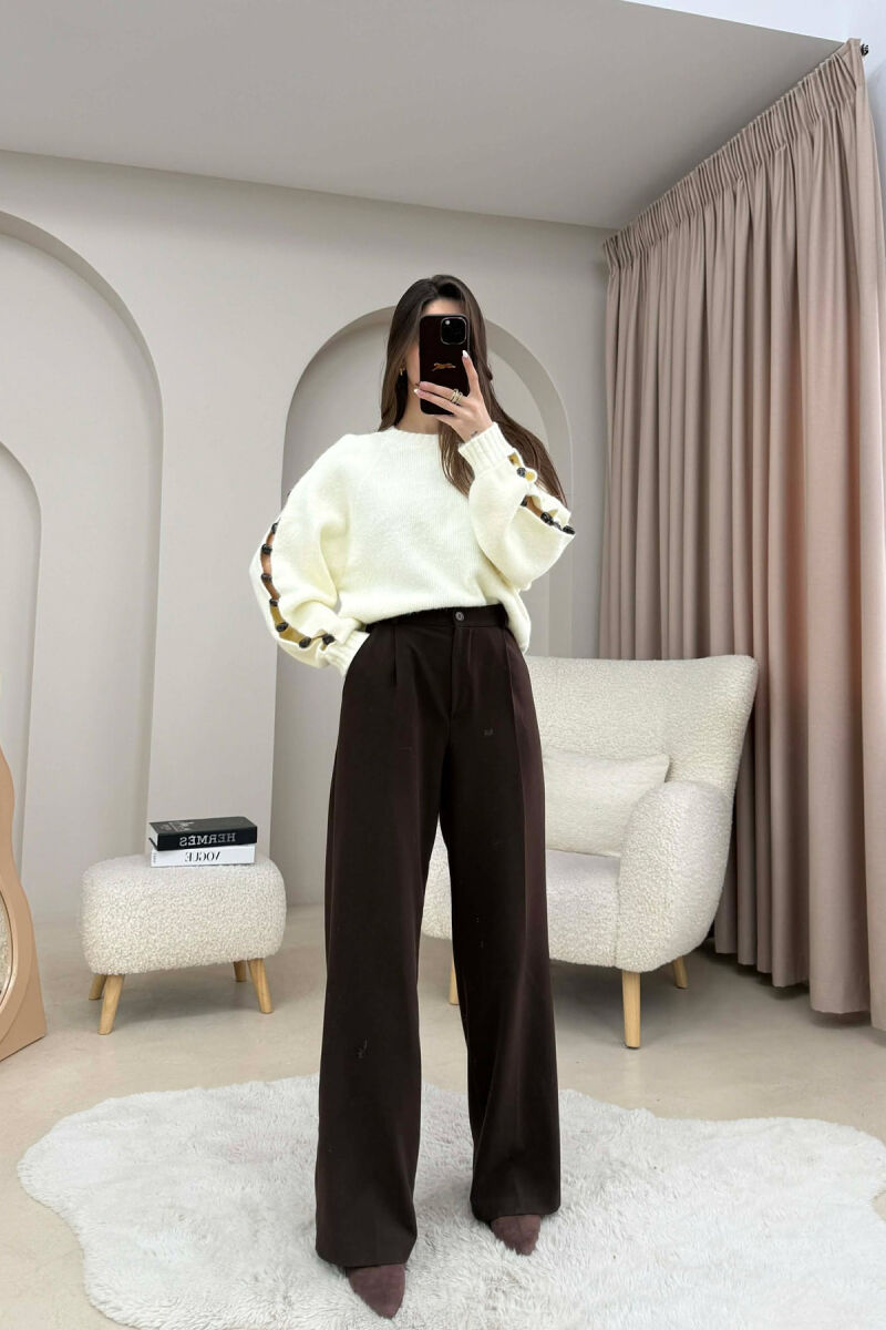 SLEEVE STONE DETAIL SHORT WOMAN SWEATER WHITE-E BARDHE - 5