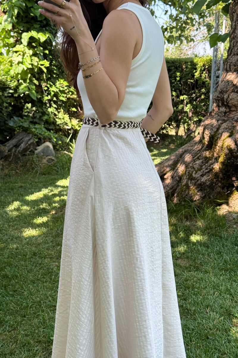 SLEEVELESS BELT DETAIL LONG WOMEN DRESS WHITE-BEIGE/BABZH - 6