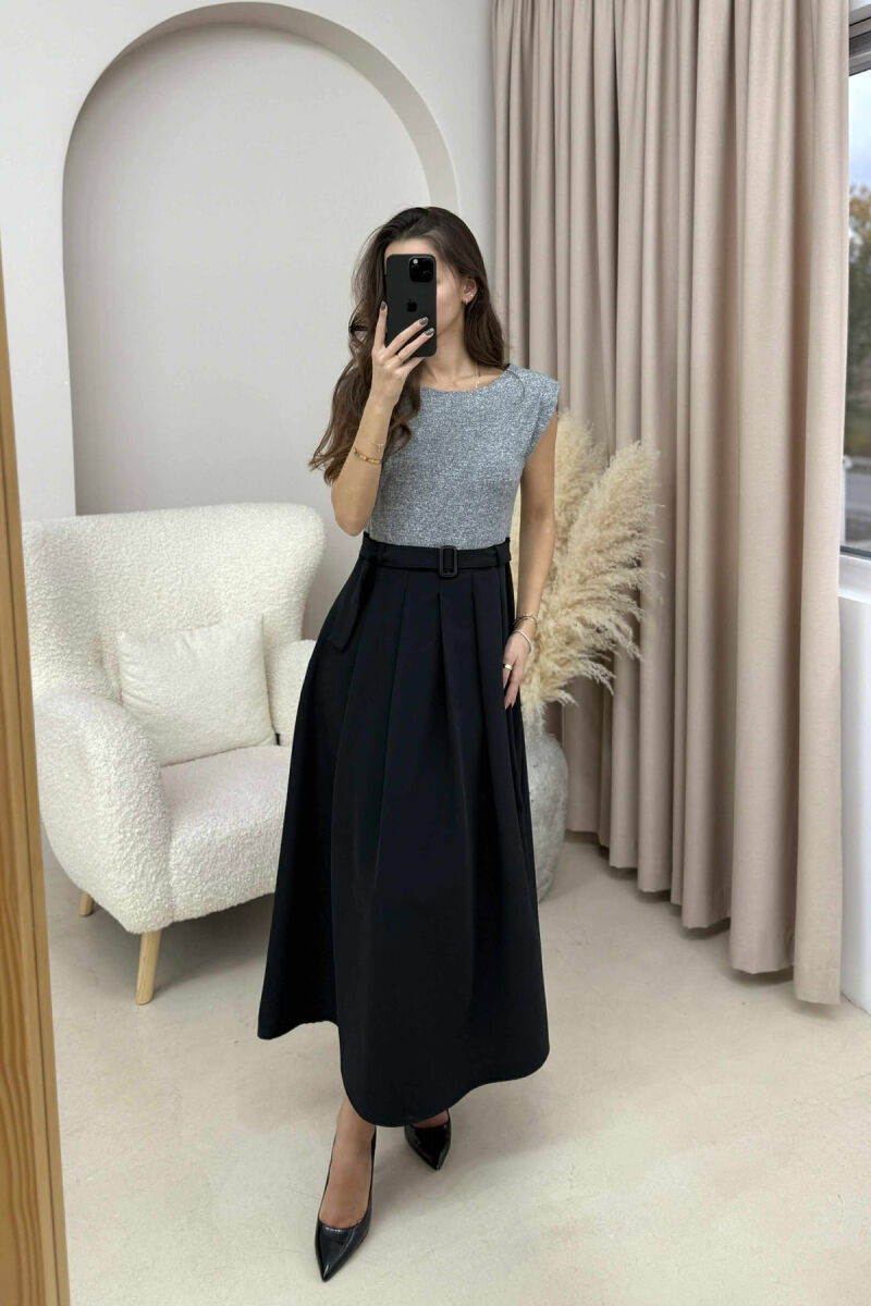 SLEEVELESS BELT DETAIL WOMEN DRESS GREY/GRI - 4