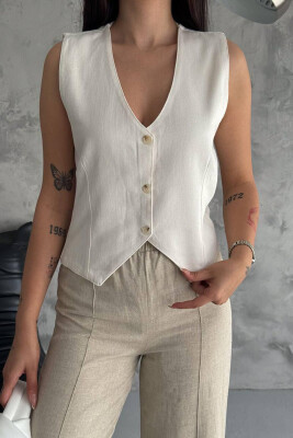 SLEEVELESS BUTTONS WOMEN VEST CREAM/KREM - 3