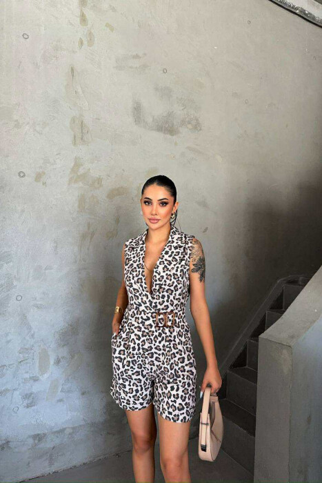 JUMPSUIT PA MËNGË ME DIZAJN LEOPARD PËR FEMRA - KLAUDIO FASHION