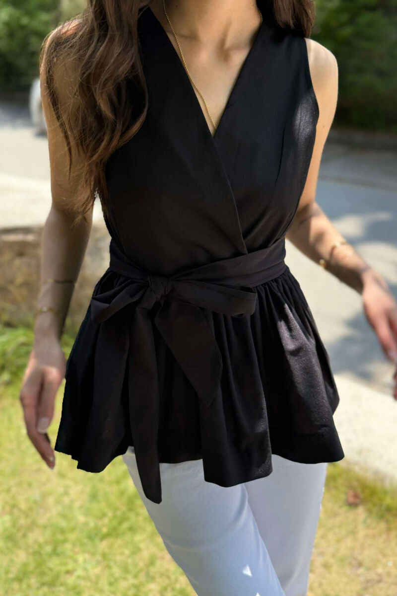 SLEEVELESS ONE COLOR LACING DETAIL WOMEN SHIRT BLACK/ E ZEZE - 3