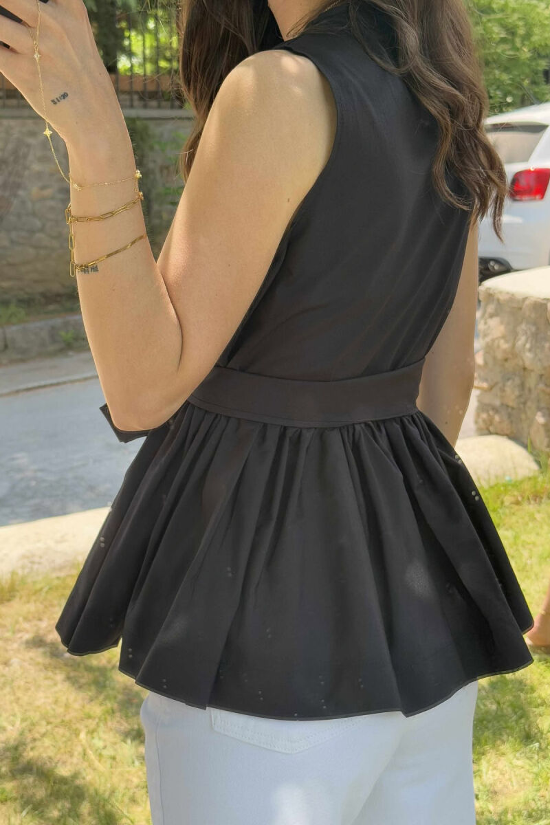 SLEEVELESS ONE COLOR LACING DETAIL WOMEN SHIRT BLACK/ E ZEZE - 4