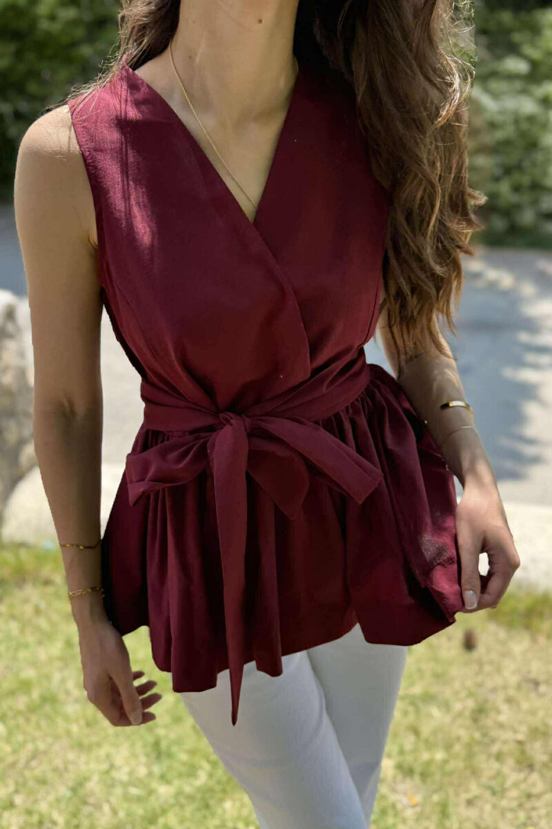 SLEEVELESS ONE COLOR LACING DETAIL WOMEN SHIRT BURGUNDY/VISHNJE - 3