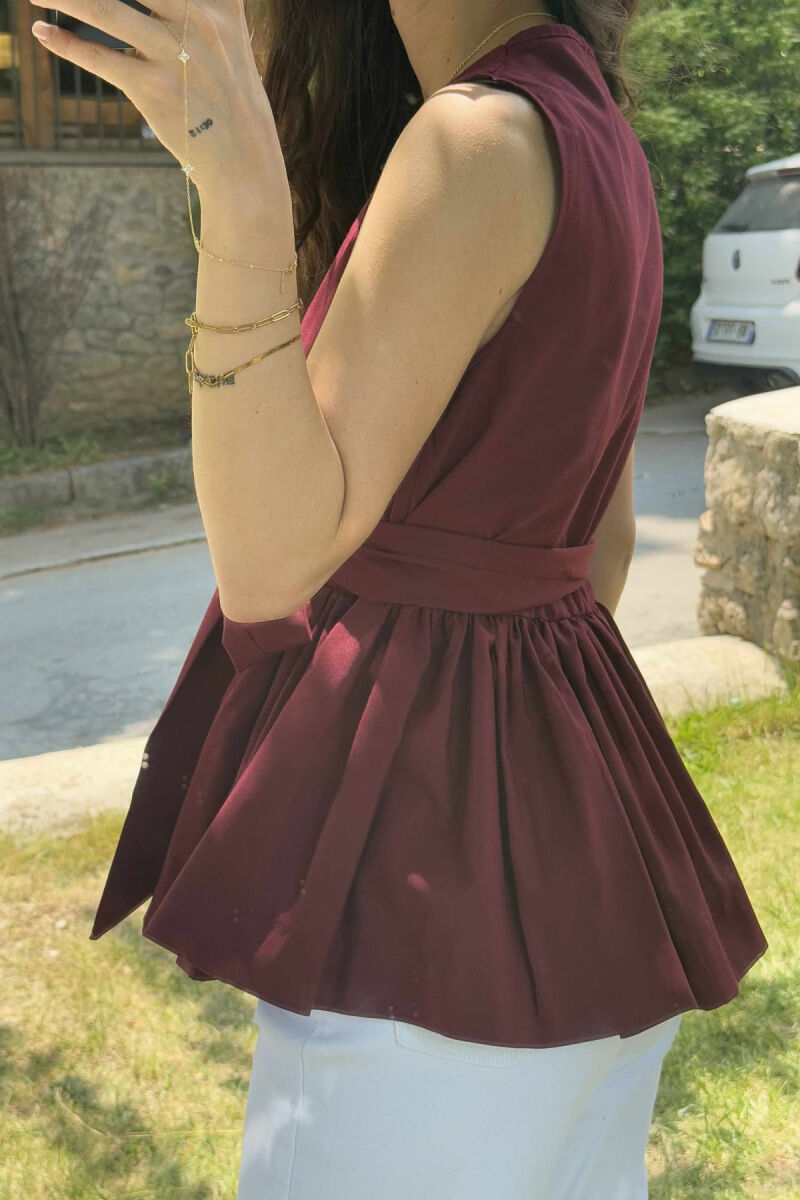 SLEEVELESS ONE COLOR LACING DETAIL WOMEN SHIRT BURGUNDY/VISHNJE - 4