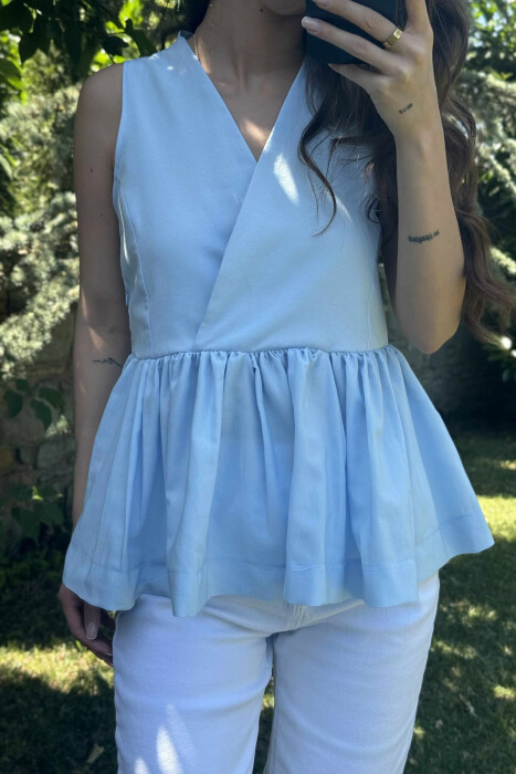 SLEEVELESS ONE COLOR LACING DETAIL WOMEN SHIRT LIGHTBLUE/BZ - 5
