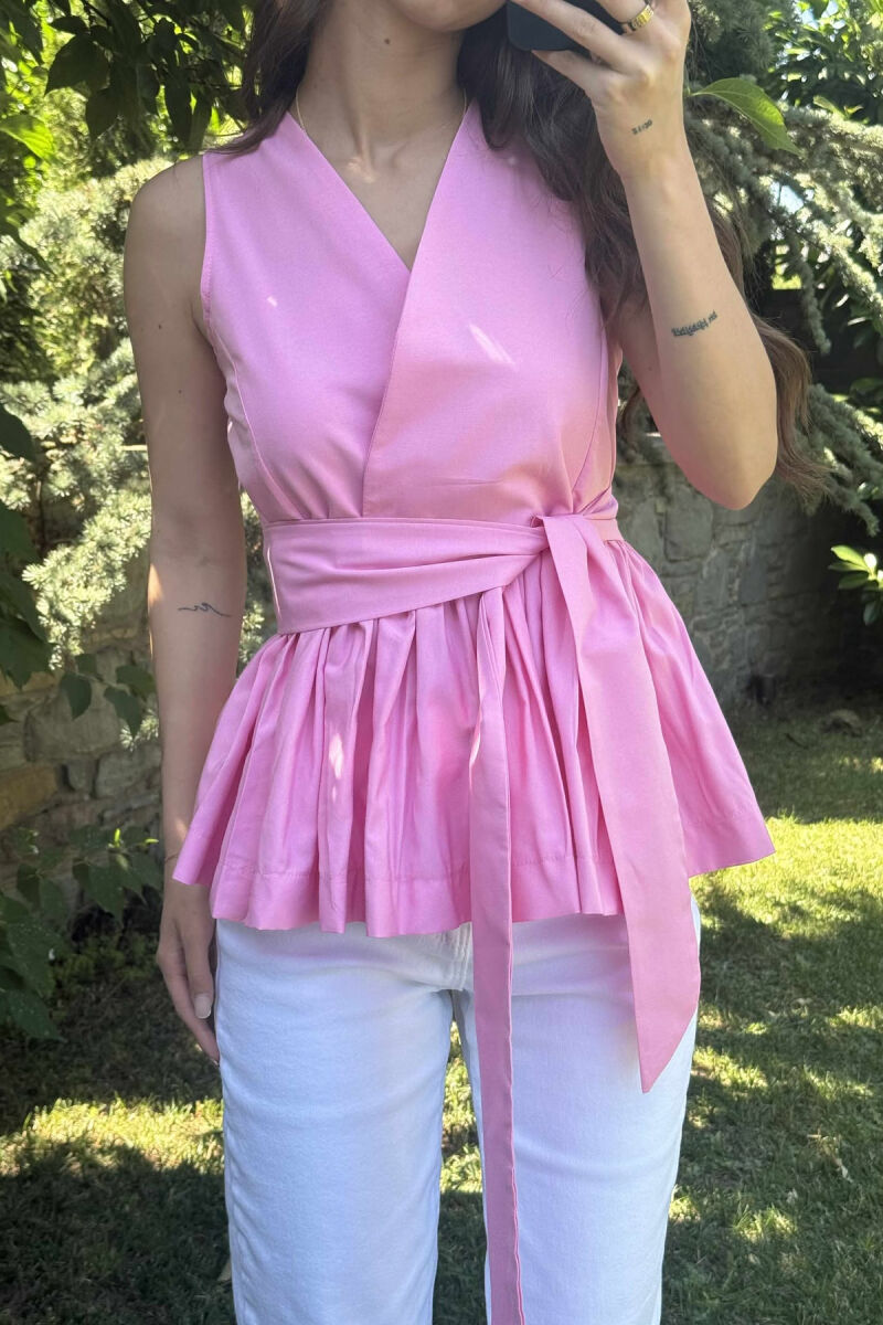 SLEEVELESS ONE COLOR LACING DETAIL WOMEN SHIRT PINK/ROZE - 4