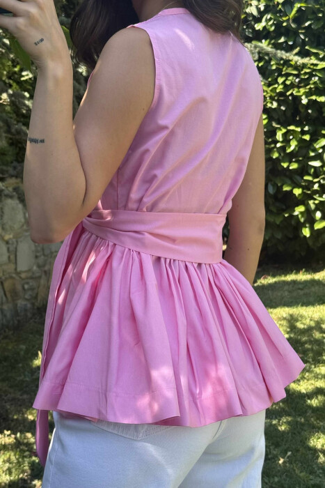 SLEEVELESS ONE COLOR LACING DETAIL WOMEN SHIRT PINK/ROZE - 5