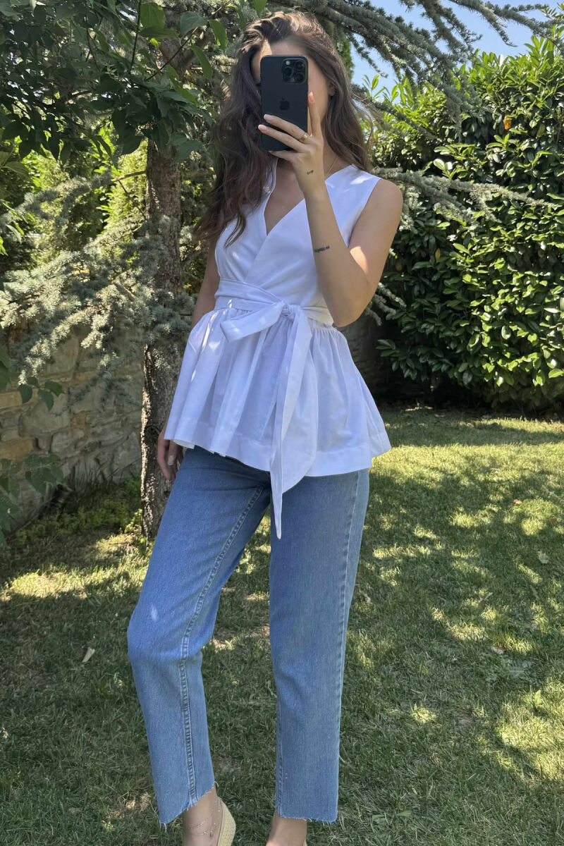 SLEEVELESS ONE COLOR LACING DETAIL WOMEN SHIRT WHITE-E BARDHE - 2