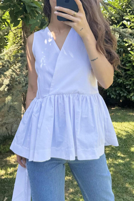 SLEEVELESS ONE COLOR LACING DETAIL WOMEN SHIRT WHITE-E BARDHE - 4