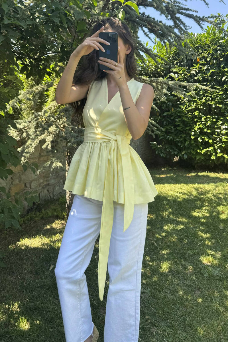 SLEEVELESS ONE COLOR LACING DETAIL WOMEN SHIRT YELLOW/E VERDHE - 4