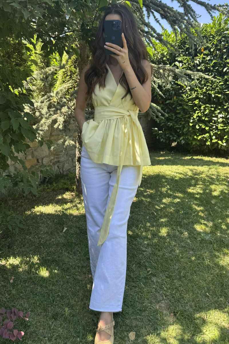 SLEEVELESS ONE COLOR LACING DETAIL WOMEN SHIRT YELLOW/E VERDHE - 5