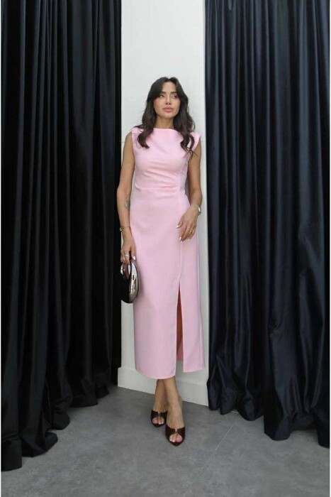 SLEEVELESS ONE COLOR WOMEN DRESS BABY PINK/ROZB 