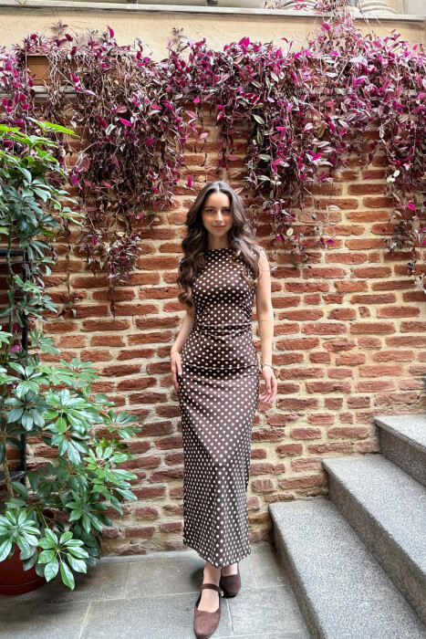 SLEEVELESS POLKA DOTS WOMAN DRESS BROWN/KAFE - 1