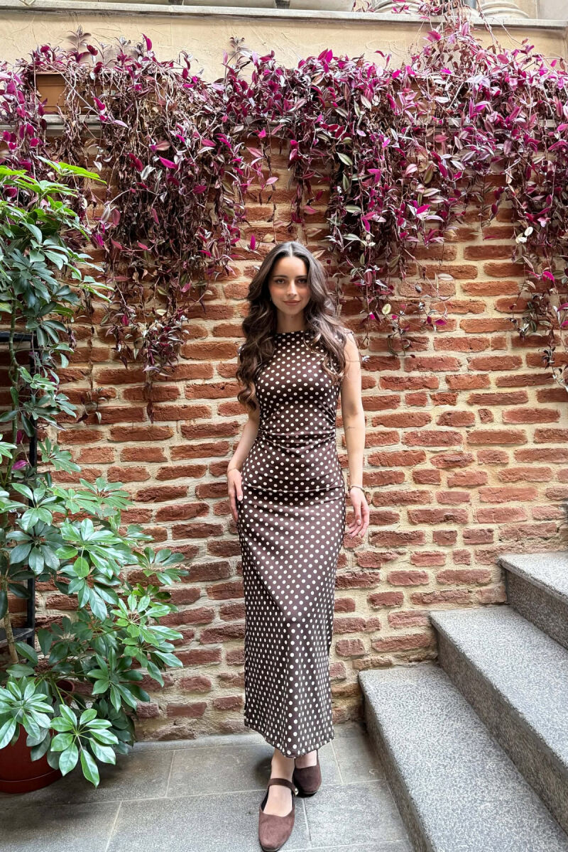 SLEEVELESS POLKA DOTS WOMAN DRESS BROWN/KAFE - 1