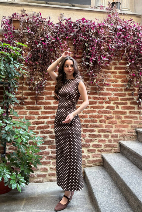 SLEEVELESS POLKA DOTS WOMAN DRESS BROWN/KAFE - 2