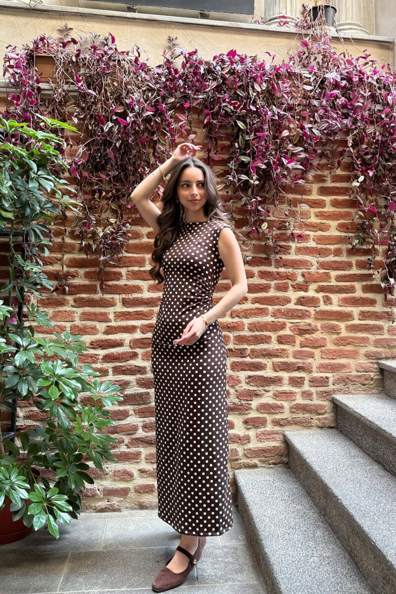 SLEEVELESS POLKA DOTS WOMAN DRESS BROWN/KAFE - 2