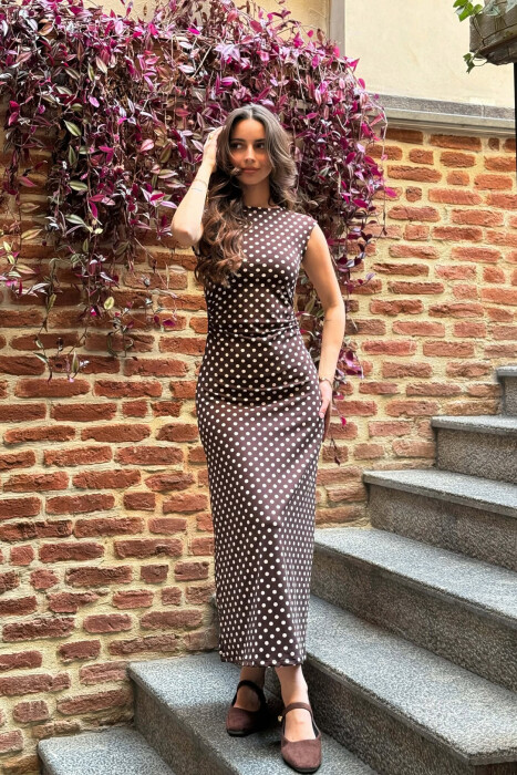 SLEEVELESS POLKA DOTS WOMAN DRESS BROWN/KAFE - 4
