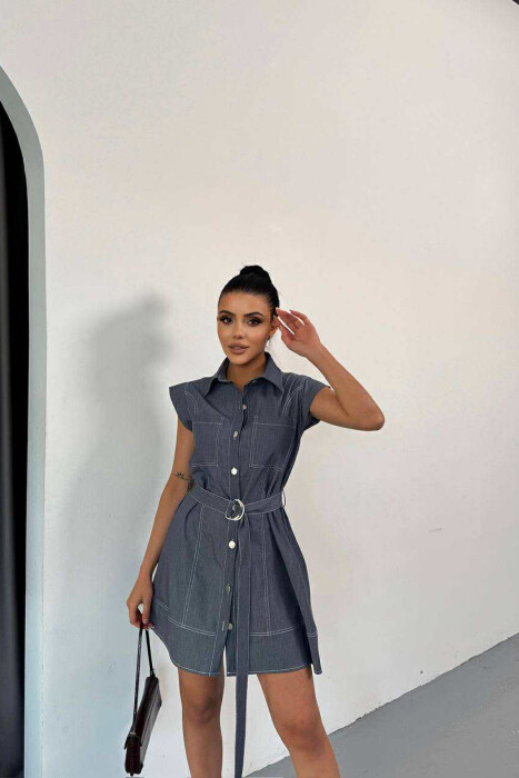 FUSTAN PA MËNGË ME JAKE POLO PËR FEMRA NË NGJYRËN BLU - KLAUDIO FASHION