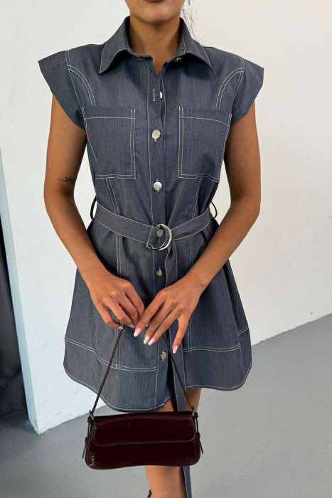 SLEEVELESS POLO NECK WOMEN DRESS BLUE/BLU - 3