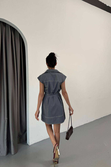 SLEEVELESS POLO NECK WOMEN DRESS BLUE/BLU - 4