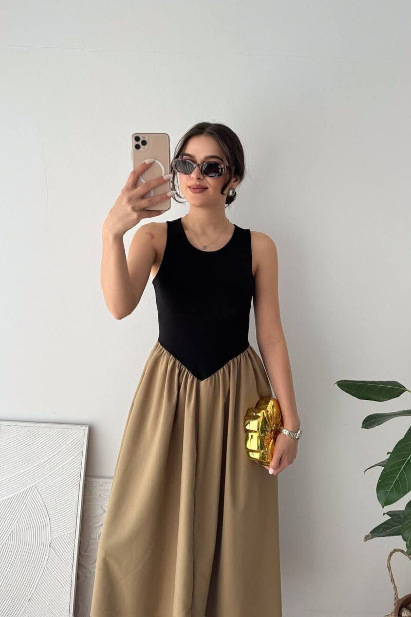 SLEEVELESS ROUND NECK WOMAN DRESS BEIGE/BEZHE - 2