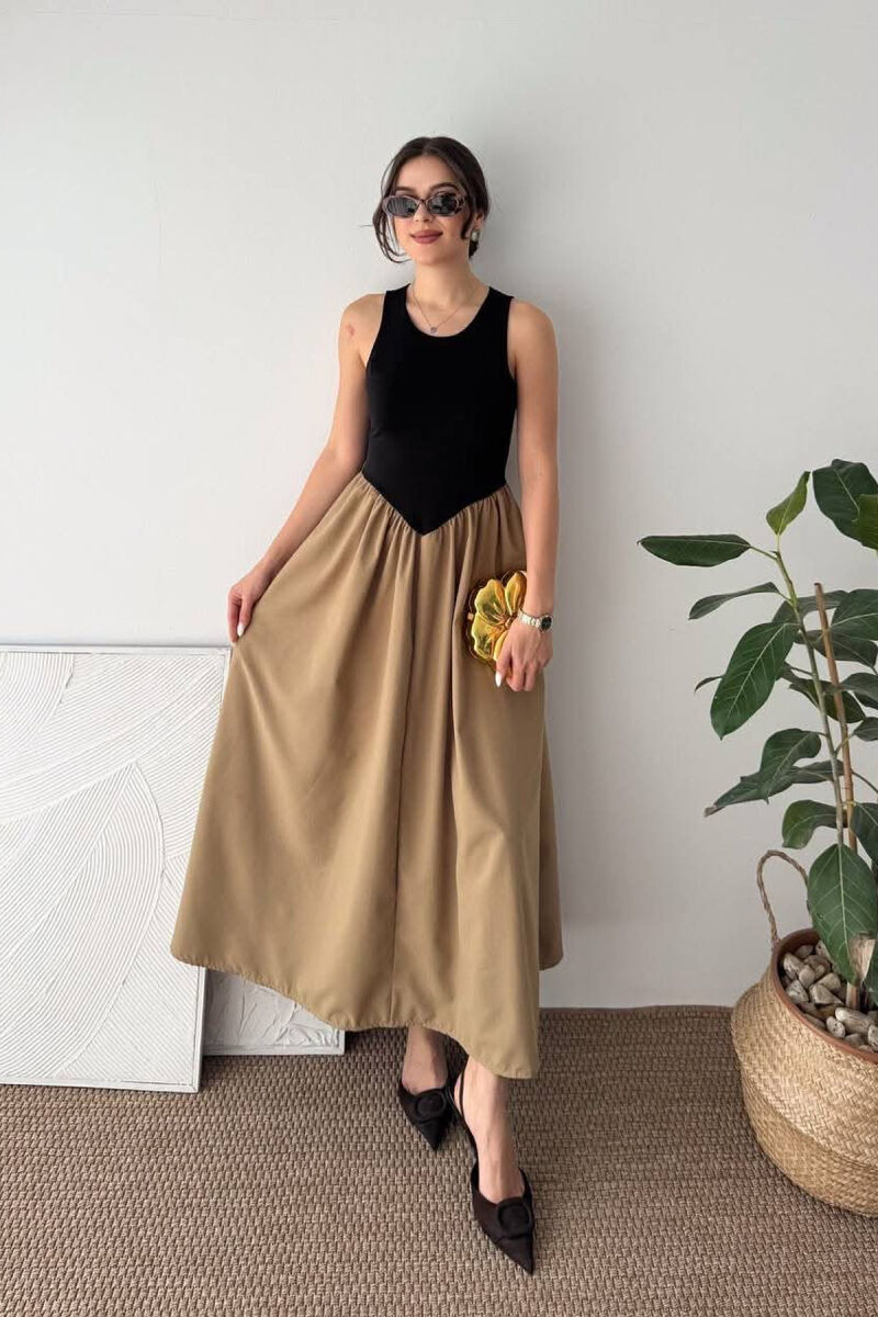 SLEEVELESS ROUND NECK WOMAN DRESS BEIGE/BEZHE - 3