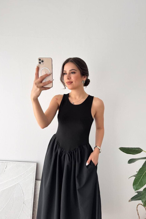SLEEVELESS ROUND NECK WOMAN DRESS BLACK/ E ZEZE - 3