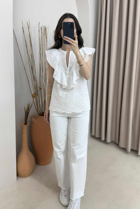 SLEEVELESS SIMPLE WOMEN SHIRT WHITE-E BARDHE - 1