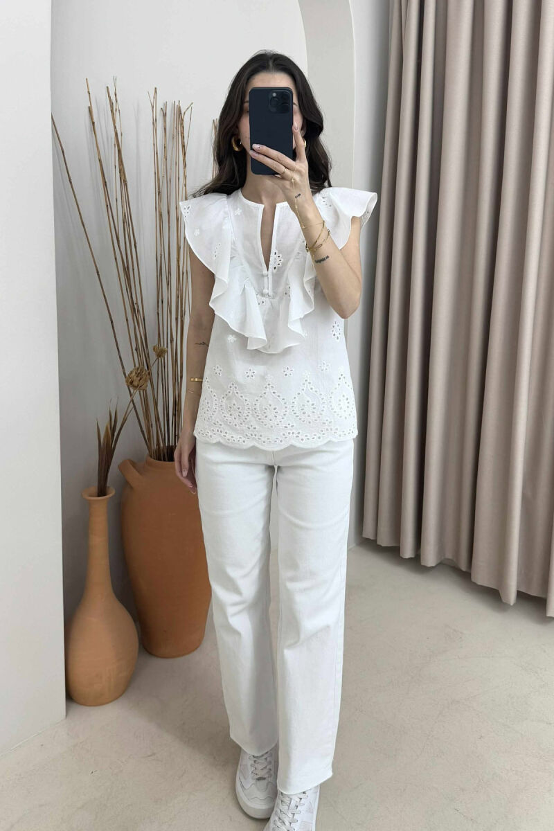 SLEEVELESS SIMPLE WOMEN SHIRT WHITE-E BARDHE - 1