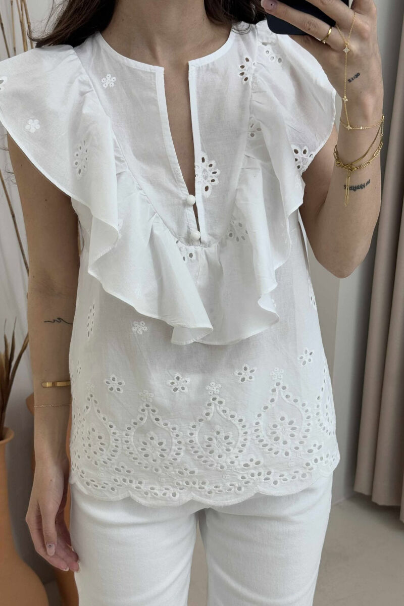 SLEEVELESS SIMPLE WOMEN SHIRT WHITE-E BARDHE - 2
