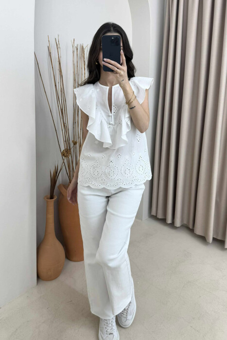 SLEEVELESS SIMPLE WOMEN SHIRT WHITE-E BARDHE - 4