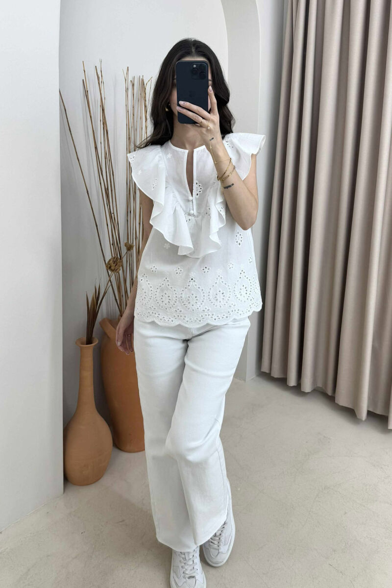SLEEVELESS SIMPLE WOMEN SHIRT WHITE-E BARDHE - 4