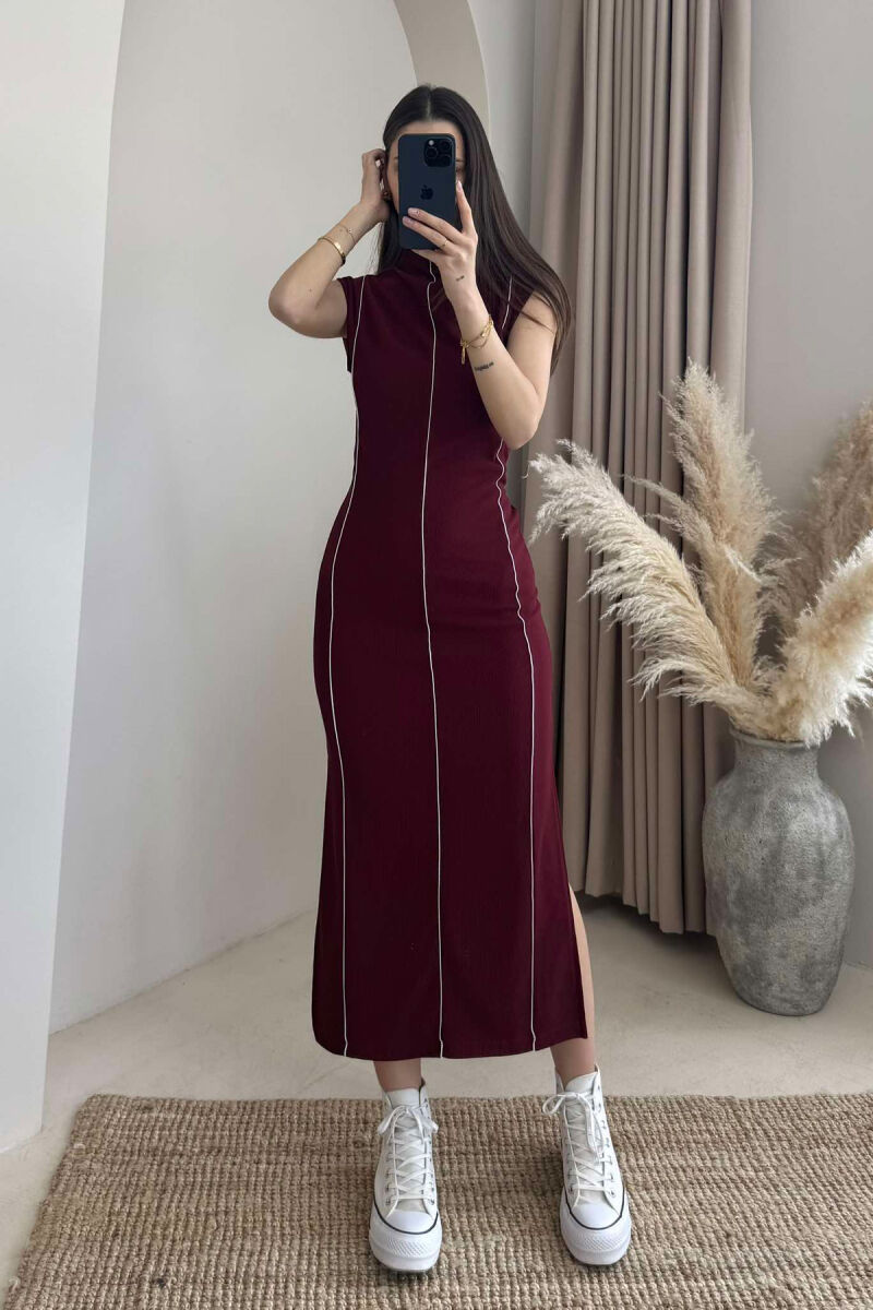 SLEEVELESS STRIPED LONG WOMEN DRESS BURGUNDY/VISHNJE - 1