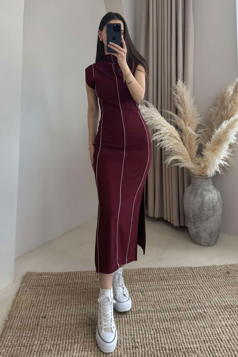 SLEEVELESS STRIPED LONG WOMEN DRESS BURGUNDY/VISHNJE - 2