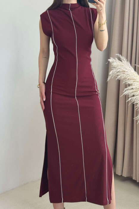 SLEEVELESS STRIPED LONG WOMEN DRESS BURGUNDY/VISHNJE - 4