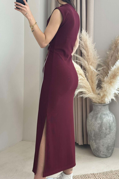 SLEEVELESS STRIPED LONG WOMEN DRESS BURGUNDY/VISHNJE - 5