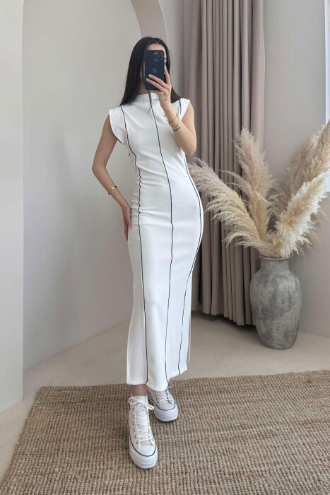 SLEEVELESS STRIPED LONG WOMEN DRESS WHITE-E BARDHE 