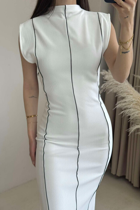 SLEEVELESS STRIPED LONG WOMEN DRESS WHITE-E BARDHE - 2