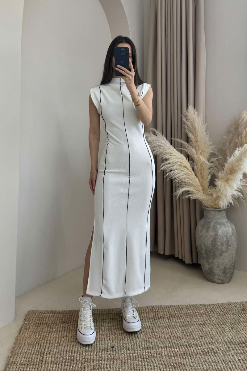 SLEEVELESS STRIPED LONG WOMEN DRESS WHITE-E BARDHE - 5