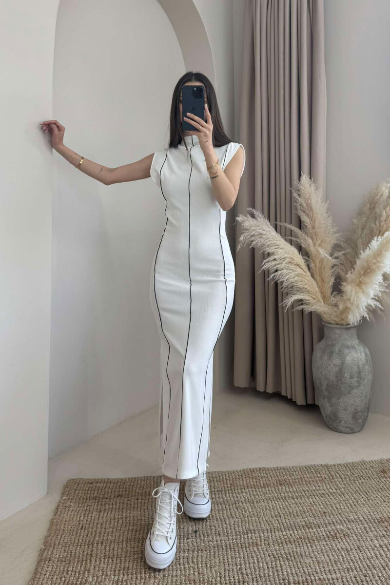 SLEEVELESS STRIPED LONG WOMEN DRESS WHITE-E BARDHE - 6