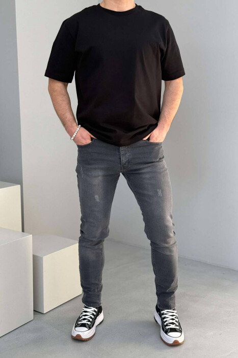 REGULAR FIT ONE COLOR ELASTIC MEN JEANS GREY/GRI - KLAUDIO FASHION