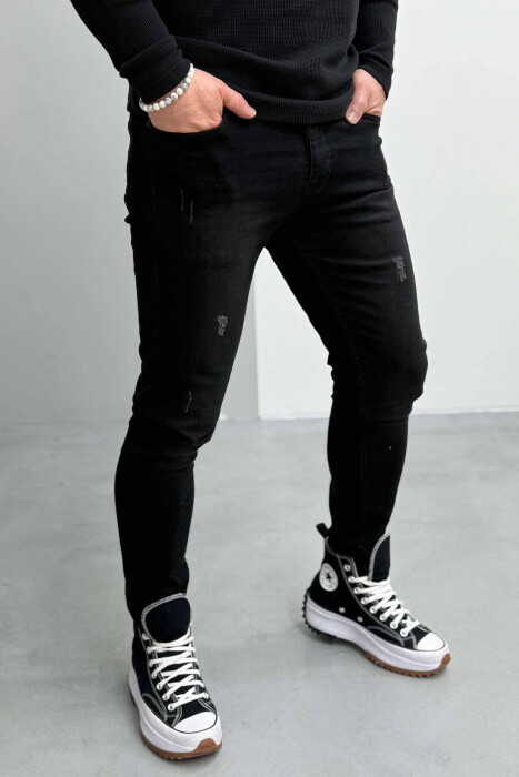 SLIM FIT ONE COLOR MEN JEANS IN BLACK COLOR 