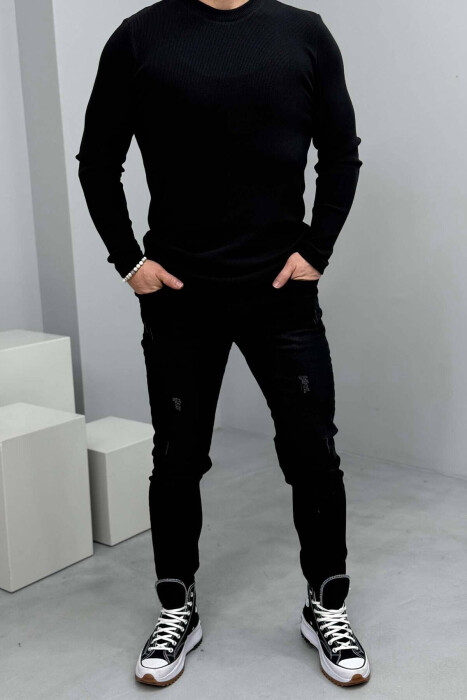 SLIM FIT ONE COLOR MEN JEANS IN BLACK COLOR - 2