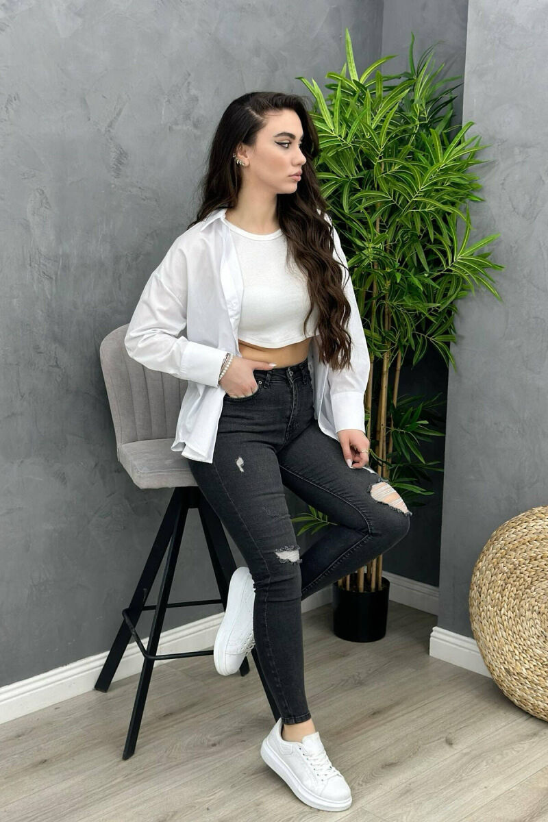 SLIM FIT ONE COLOR WOMAN JEANS DARK GREY/GEE - 3