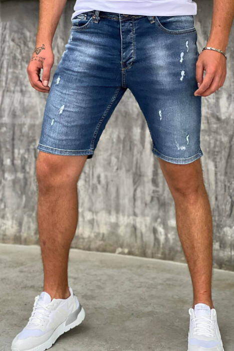 SLIM FIT SHORT MEN JEANS DARK BLUE/BEE - KLAUDIO FASHION