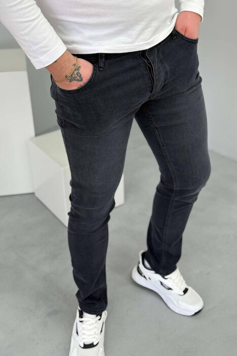 SLIM FIT SIMPLE MEN JEANS IN DARK GREY COLOR - 2